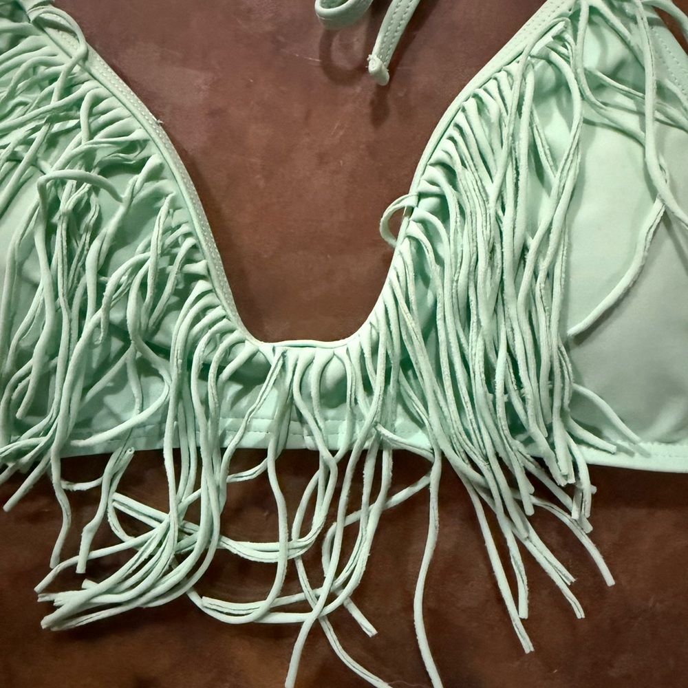 Mint Green Fringe Bikini Top